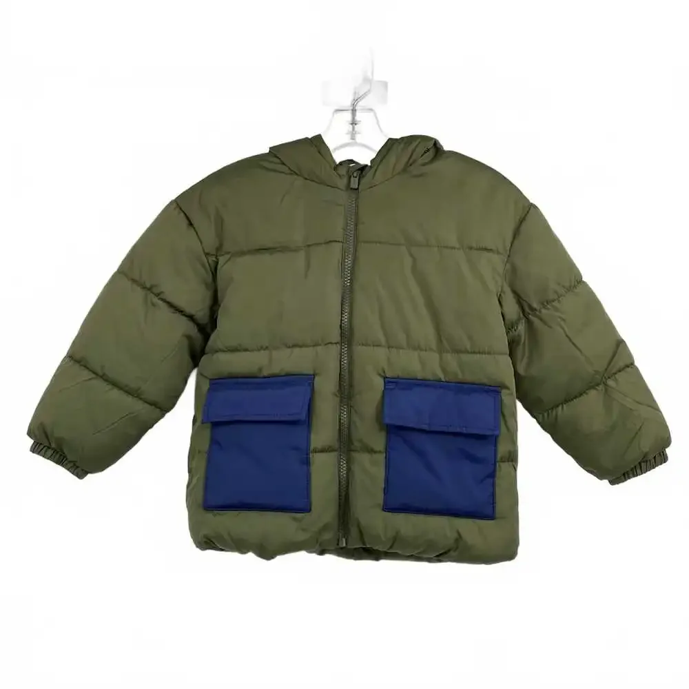 Old Navy Green Blue Dinosaur Spiked Hood Puffer Coat | 4T Boys